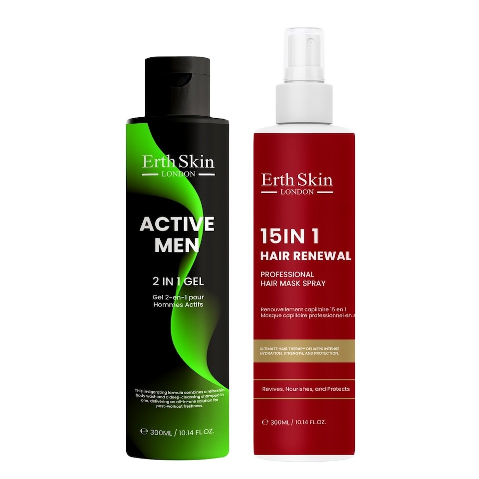Erth Skin London Active Men 2-in-1 Gel 300ml + 15-in-1 Hair Renewal Mask Spray 300ml