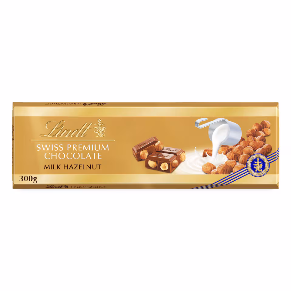 Lindt Gold Bar Milk Chocolate With Hazelnuts 300G