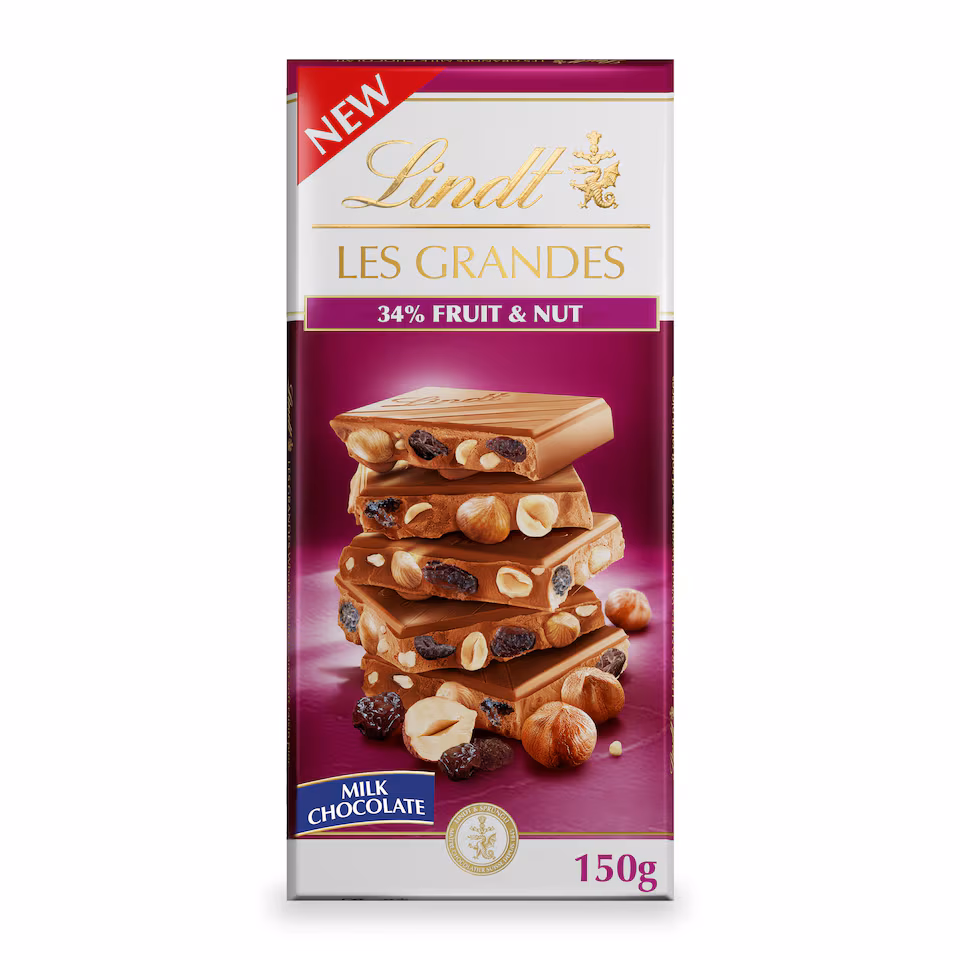 Lindt Les Grandes Chocolate Bar with 34% Fruit & Nut 150g