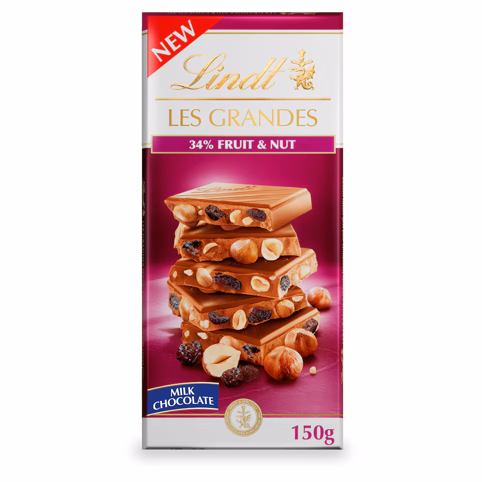 Lindt Les Grandes Chocolate Bar with 34% Fruit & Nut 150g
