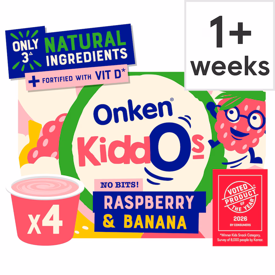 Onken Kiddos Yoghurt Raspberry & Banana 4x90g