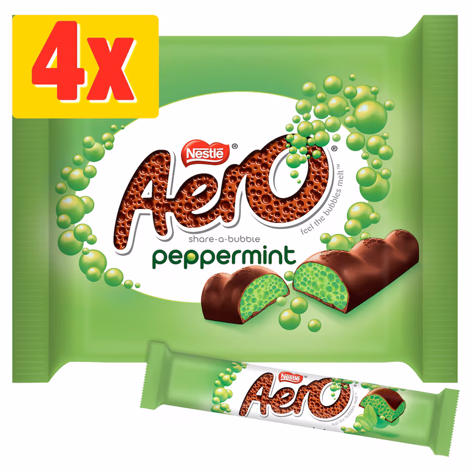 Aero Bubbly Peppermint Mint Chocolate Bar Multipack 27g 4 Pack