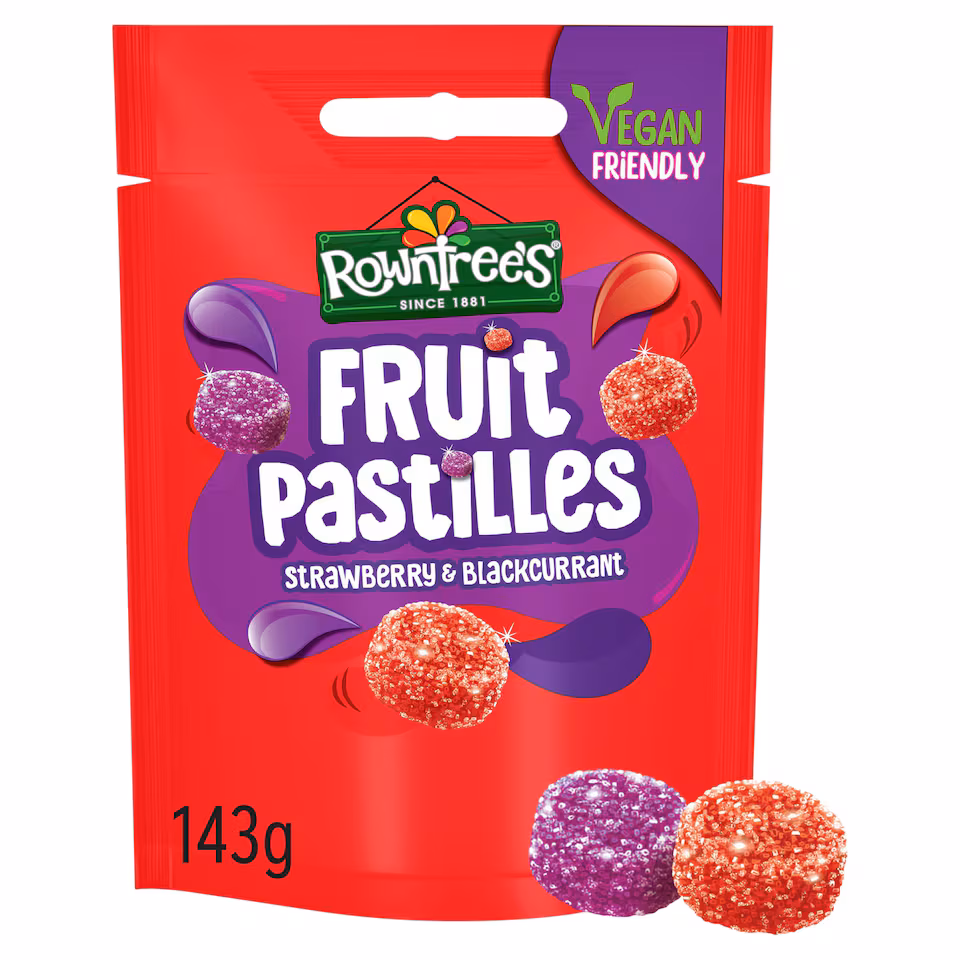 Rowntree's Fruit Pastilles Strawberry & Blackcurrant Sweets Sharing Bag 143g