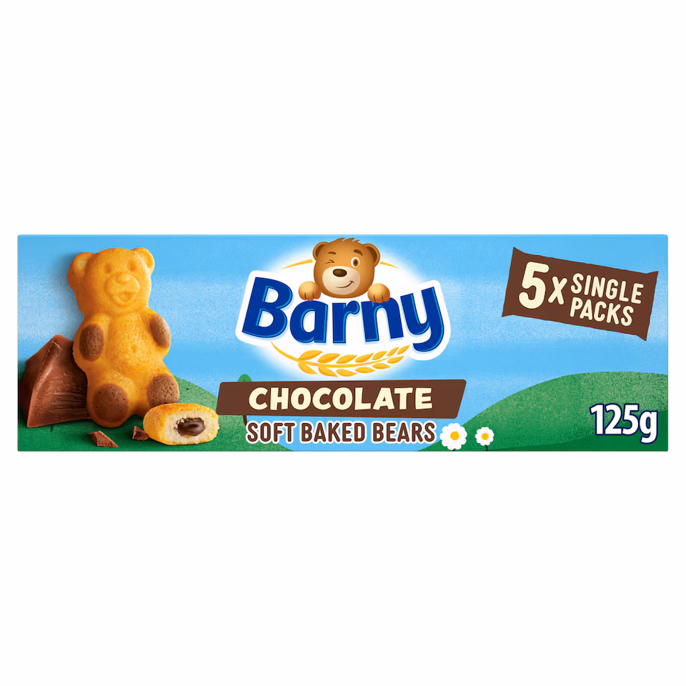 Barny Chocolate Soft Baked Bears Biscuits 5 Pack Multipack 125G