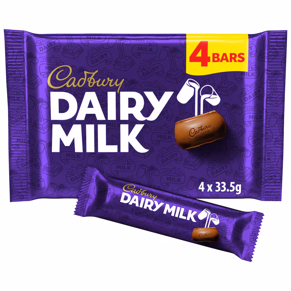 Cadbury Dairy Milk Chocolate Bar 4 Pack Multipack 134g