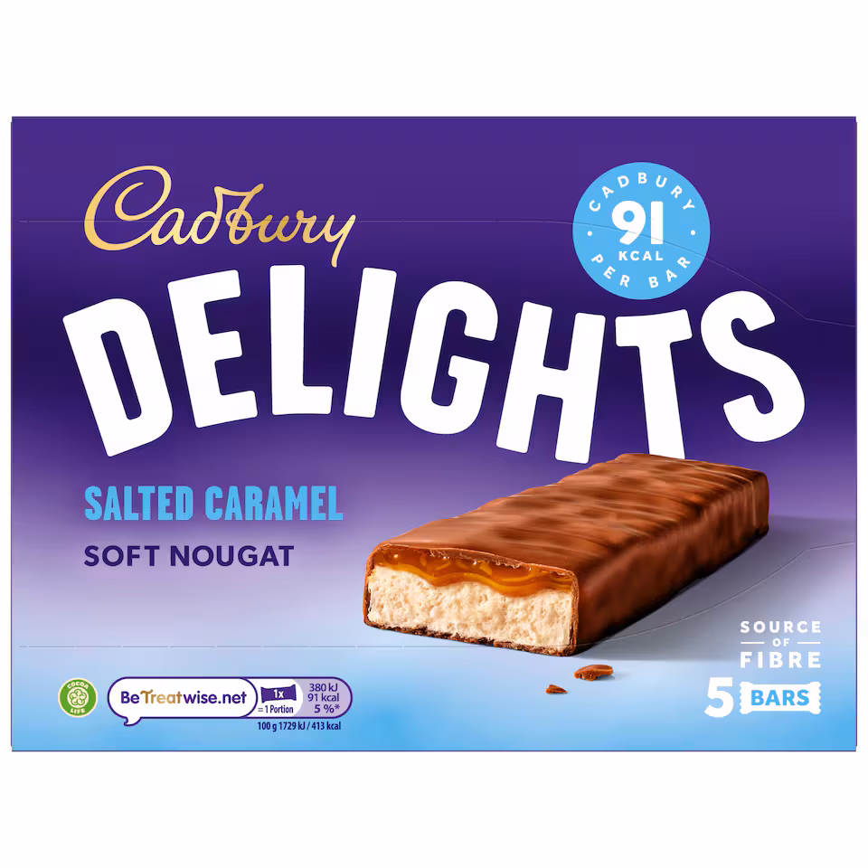 Cadbury Delights Salted Caramel Chocolate Nougat Bar 5 Pack 110g