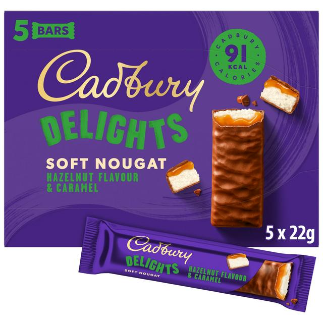 Cadbury Delights Hazelnut Caramel Chocolate Nougat Bar Multipack 5 x 22g
