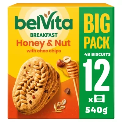 Belvita Honey & Nut with Chocolate Chip Cereal Biscuit Snack Bars Multipack 540g (12 x 45g)