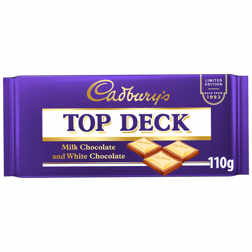 Cadbury's Top Deck Milk Chocolate and White Chocolate Bar 110g