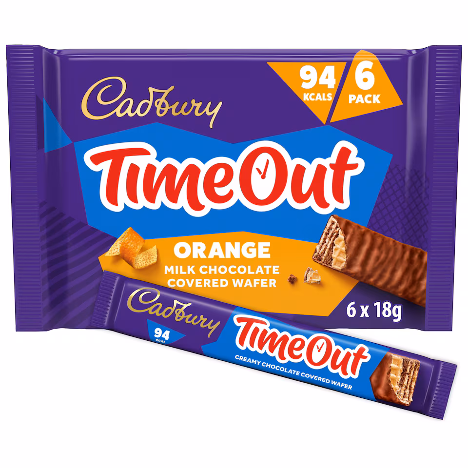 Cadbury TimeOut Orange Milk Chocolate Covered Wafer 6 Pack 108g
