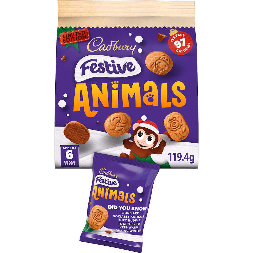 Cadbury Animals Festive Chocolate Covered Mini Biscuits 119g