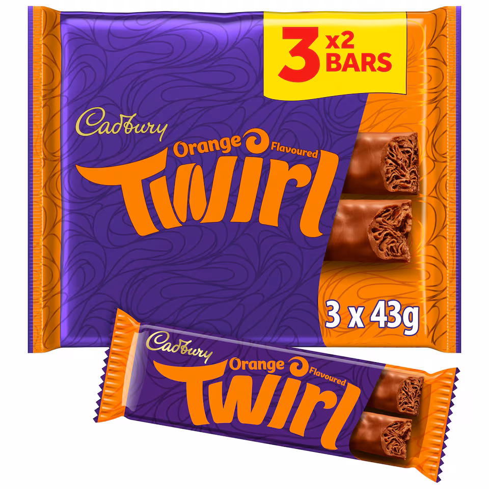 Cadbury Twirl Orange Chocolate Bar 3 pack Multipack 3 x 43g