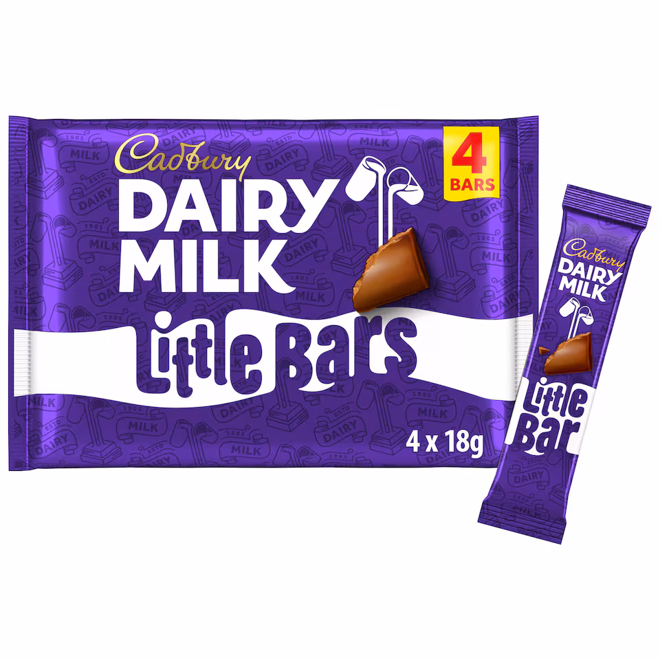 Cadbury Dairy Milk Little Bars Kids Chocolate Bar Multipack 4 Pack 4 x 18g