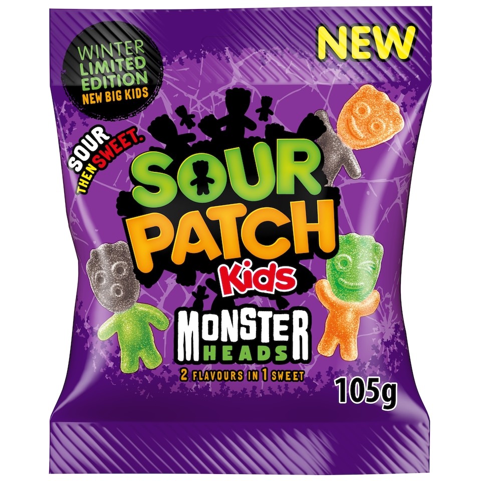 Sour Patch Kids Monster Heads 2 Flavours in 1 Sweets 105g Clipstrip