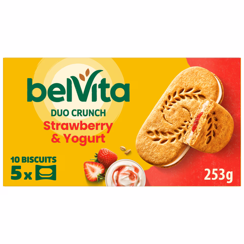Belvita Breakfast Strawberry & Yogurt Crunch Cereal Biscuit Snack Bars Pack 5 x 50.6g