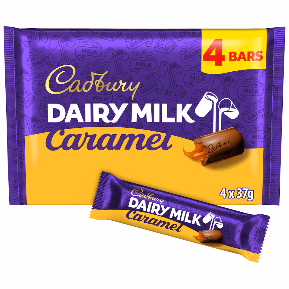 Cadbury Dairy Milk Caramel Chocolate Bar 4 Pack Multipack 148g