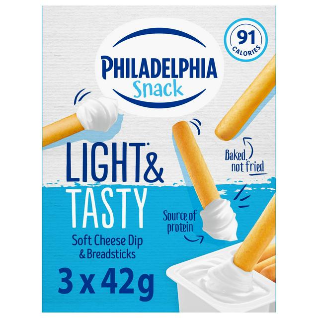 Philadelphia 3 x 42g Snack Soft Cheese Dip & Breadsticks