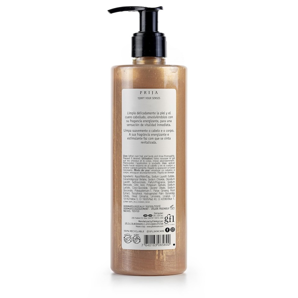 Prija Vitalising Creamy Bath Foam with Panax Ginseng Root Extract, Moisturising and Relaxing Shower and Bath Gel, Gently Cleanses, Vegan Friendly 380ml