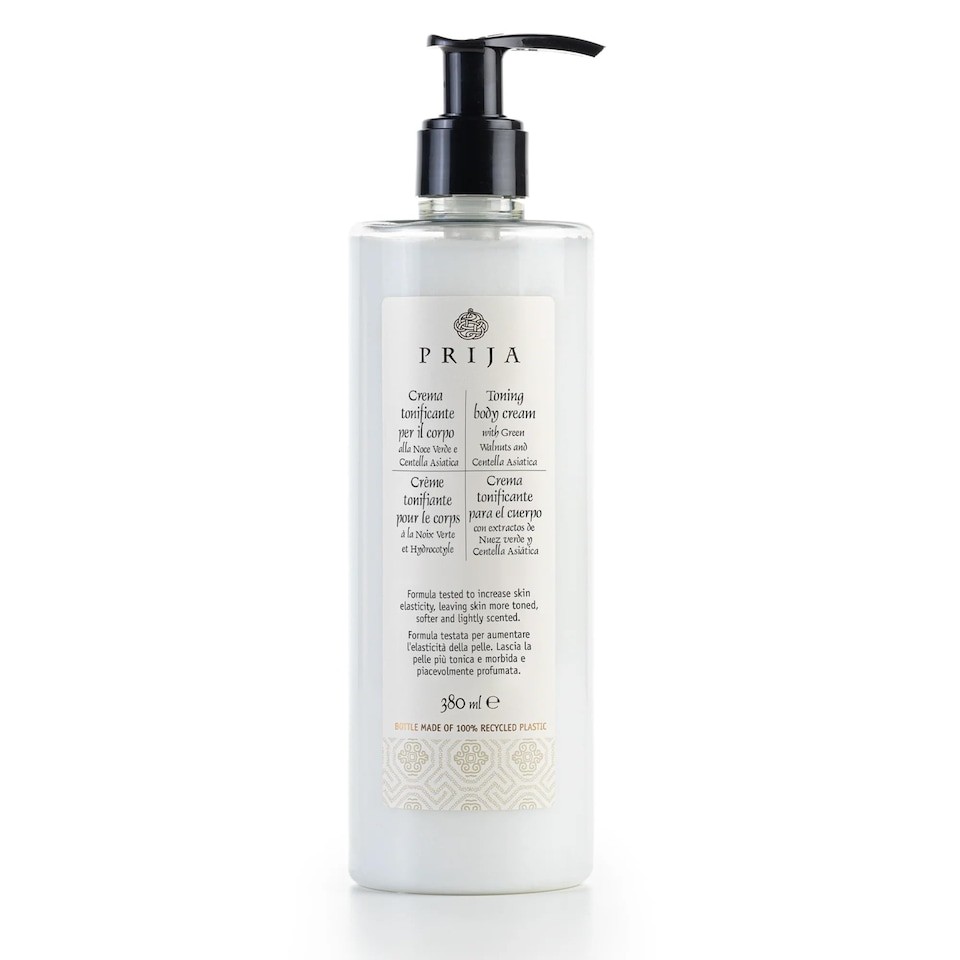 Prija Toning Body Cream Boosts Hydration and Elasticity with Avocado Oil and Green Walnut Extract, Lightly Scented Vegan Friendly Moisturising Body Cream with Centella Asiatica 380ml