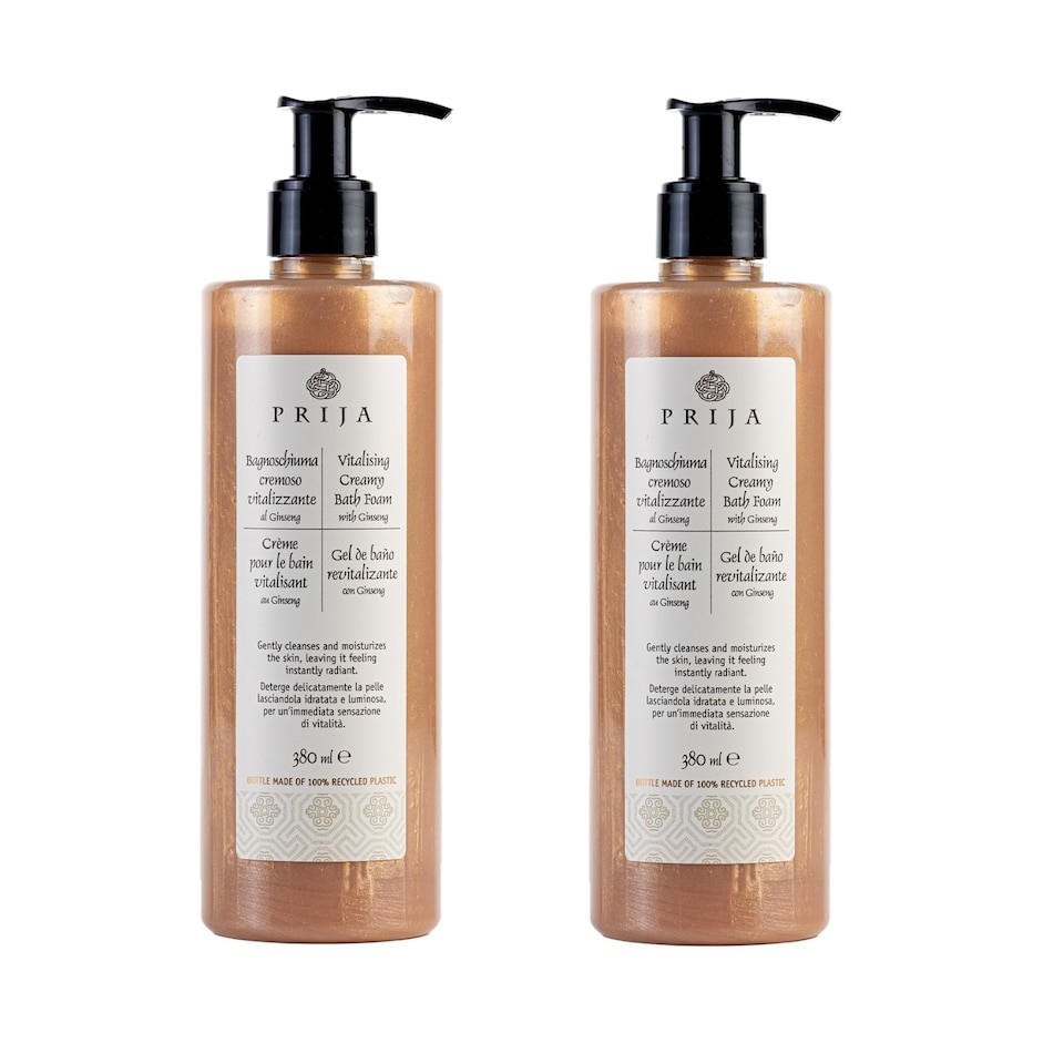 Prija Vitalising Creamy Bath Foam, Pearly Texture for Radiance Boost, Gently Cleanses and Moisturises The Skin with Ginseng Extract 2 x 380ml