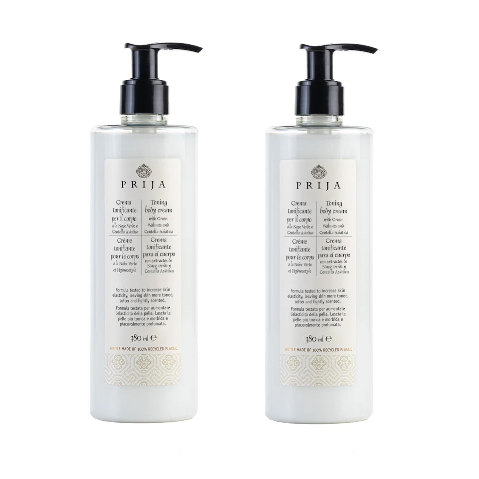 Prija Toning Body Cream Boosts Hydration and Elasticity with Avocado Oil and Green Walnut Extract, Lightly Scented Vegan Friendly Moisturising Body Cream with Centella Asiatica 2 x 380ml