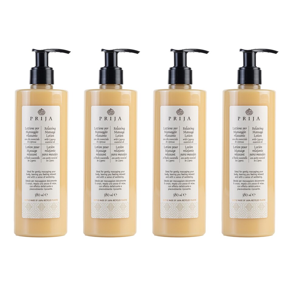 Prija Relaxing Massage Lotion with Aloe Vera and Cypress Oil, Refreshing and Moisturising Body Cream Leaves You Feeling Relaxed with a Sense of Wellbeing 4 x 380ml