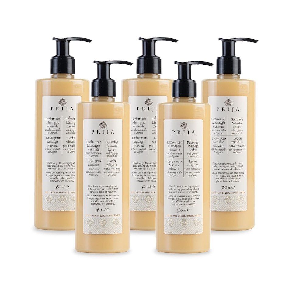 Prija Relaxing Massage Lotion with Aloe Vera and Cypress Oil, Refreshing and Moisturising Body Cream Leaves You Feeling Relaxed with a Sense of Wellbeing 5 x 380ml