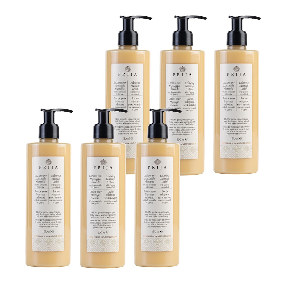 Prija Relaxing Massage Lotion with Aloe Vera and Cypress Oil, Refreshing and Moisturising Body Cream Leaves You Feeling Relaxed with a Sense of Wellbeing 6 x 380ml