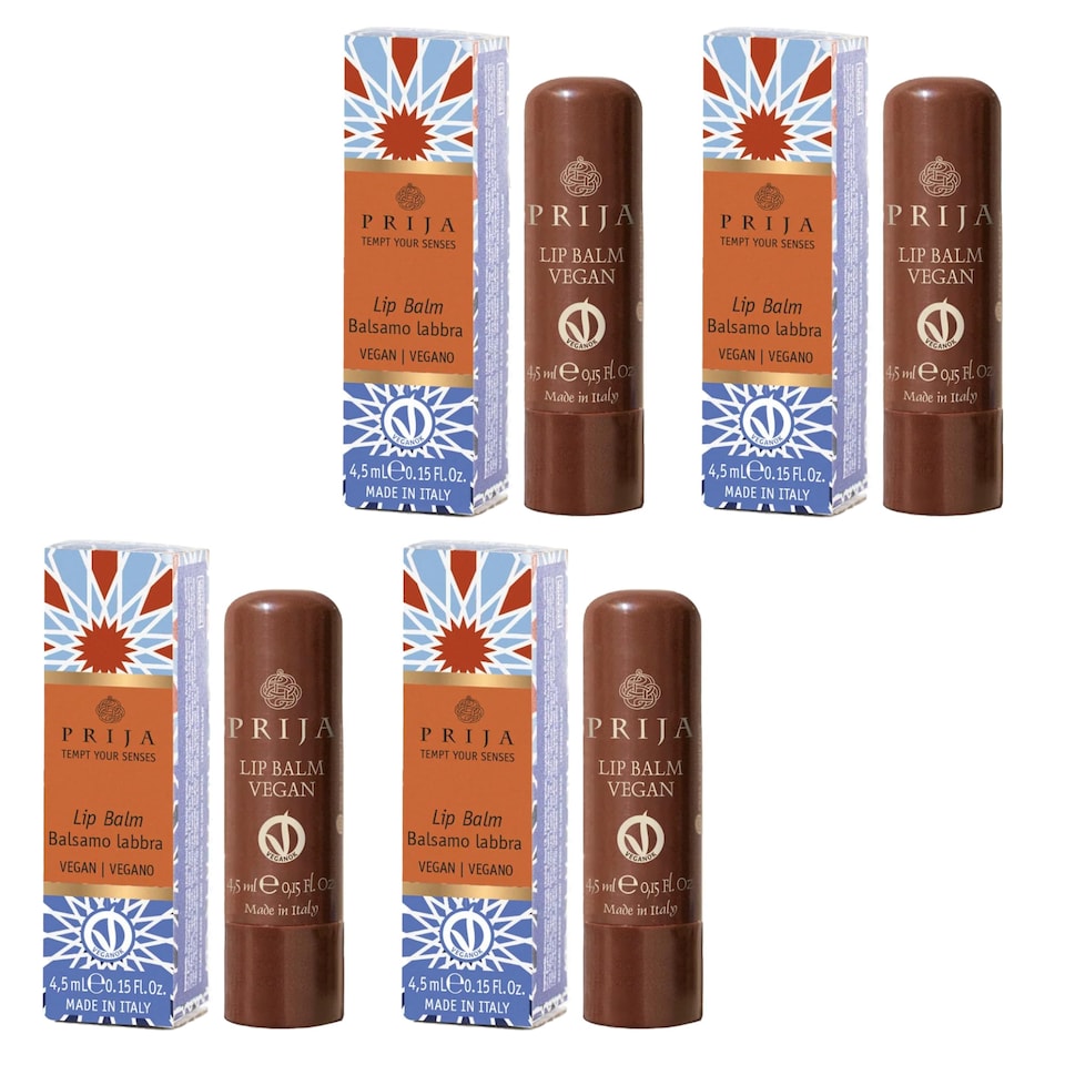 Prija Vegan Lip Balm with Jojoba Oil, Shea Butter and Sunflower Wax, Pampers your Lips Naturally, Hydrating Lip Balm Stick 4 x 4.5ml