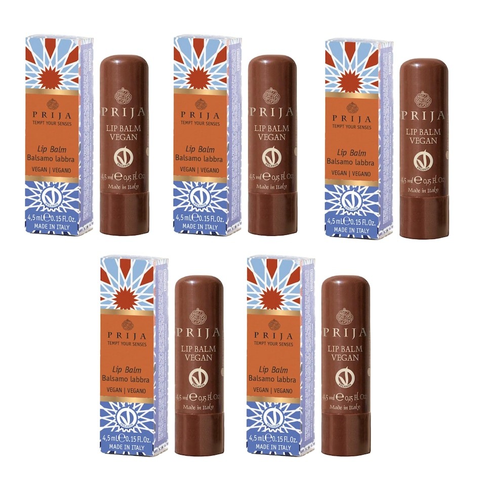 Prija Vegan Lip Balm with Jojoba Oil, Shea Butter and Sunflower Wax, Pampers your Lips Naturally, Hydrating Lip Balm Stick 5 x 4.5ml