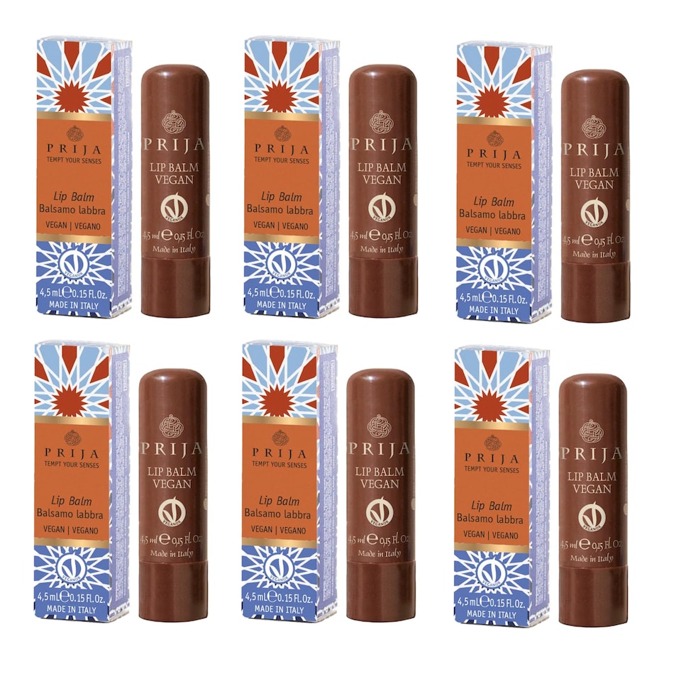 Prija Vegan Lip Balm with Jojoba Oil, Shea Butter and Sunflower Wax, Pampers your Lips Naturally, Hydrating Lip Balm Stick 6 x 4.5ml