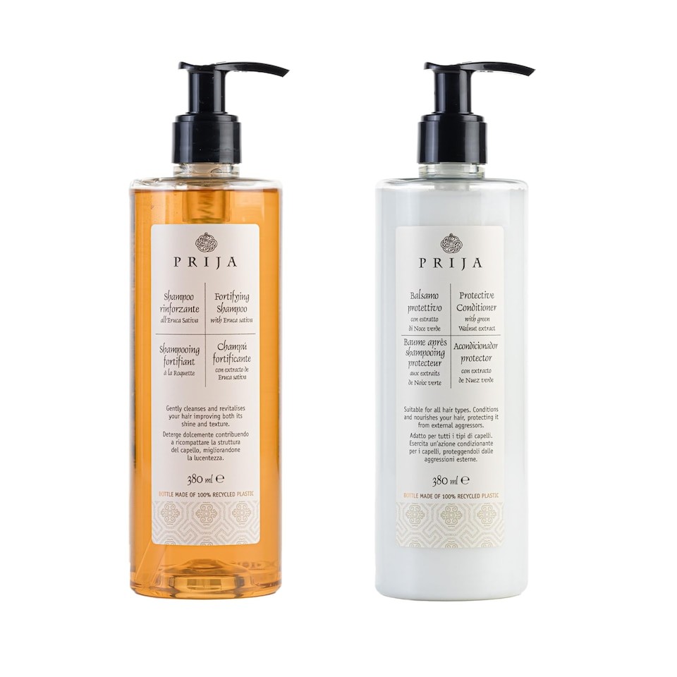 Prija Haircare Bundle with Protective Hair Conditioner and Fortifying and Strengthening Shampoo for Shine Boost and Strength 2 x 380ml