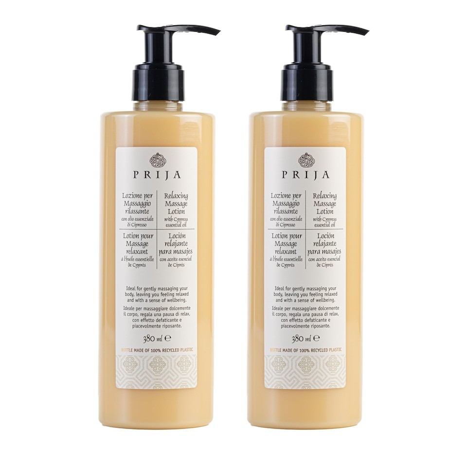 Prija Relaxing Massage Lotion with Aloe Vera and Cypress Oil, Refreshing and Moisturising Body Cream Leaves You Feeling Relaxed with a Sense of Wellbeing 2 x 380ml