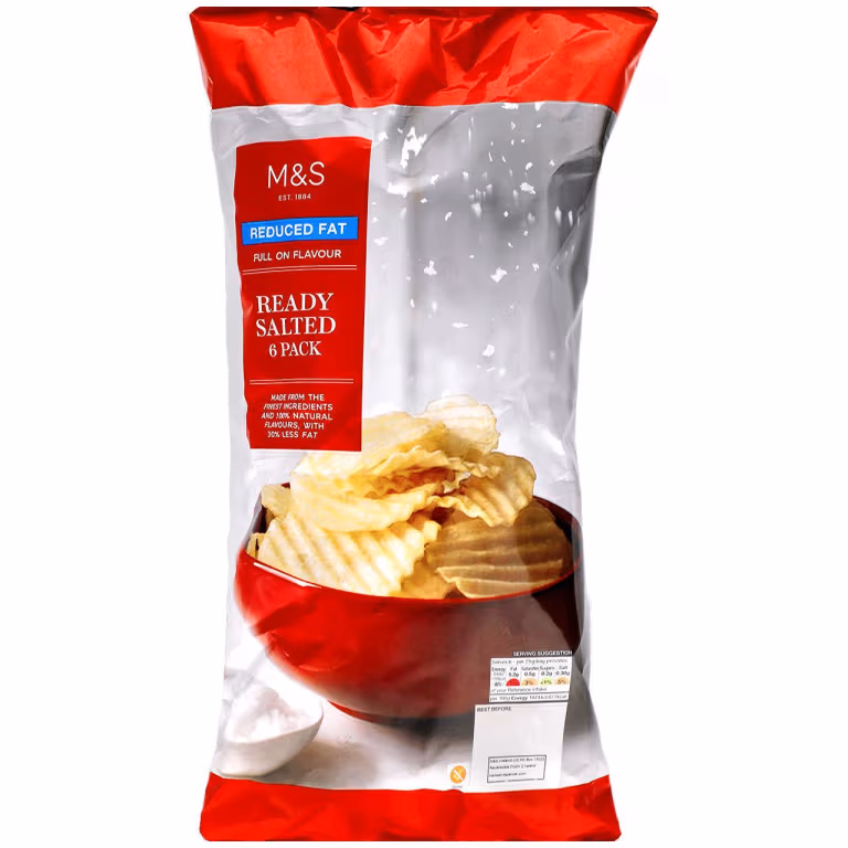 M&S 6 Pack Reduced Fat Ready Salted Crisps