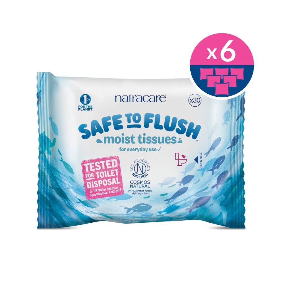 Natracare Safe to Flush Moist Tissues x 6 Packets