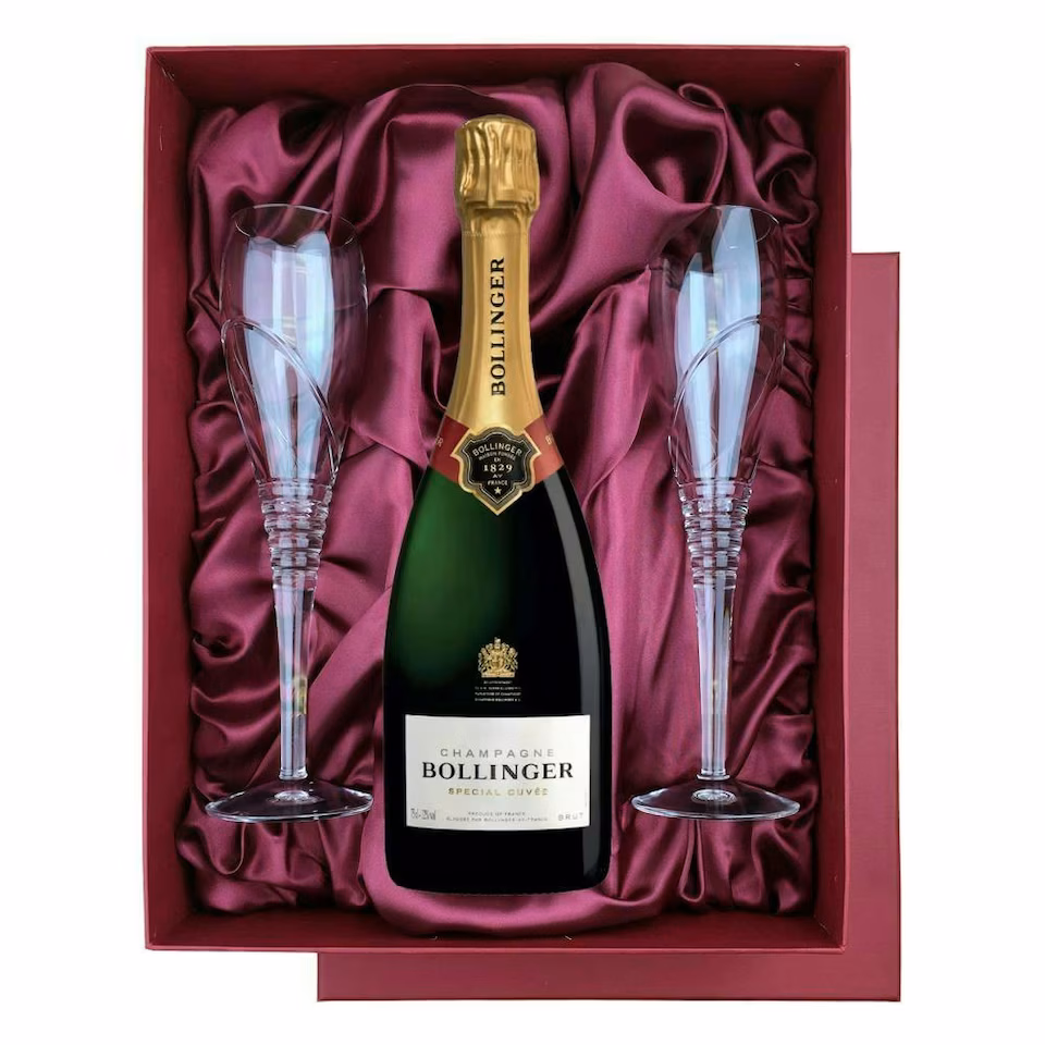 Bollinger Special Cuvee Brut 75cl in Burgundy Presentation Set With Flutes