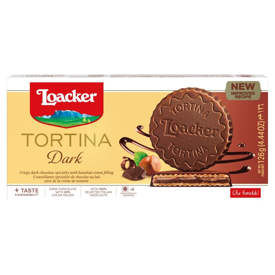 Loacker Tortina Dark Chocolate & Hazelnut Cream Wafer Rounds 6 x 21g