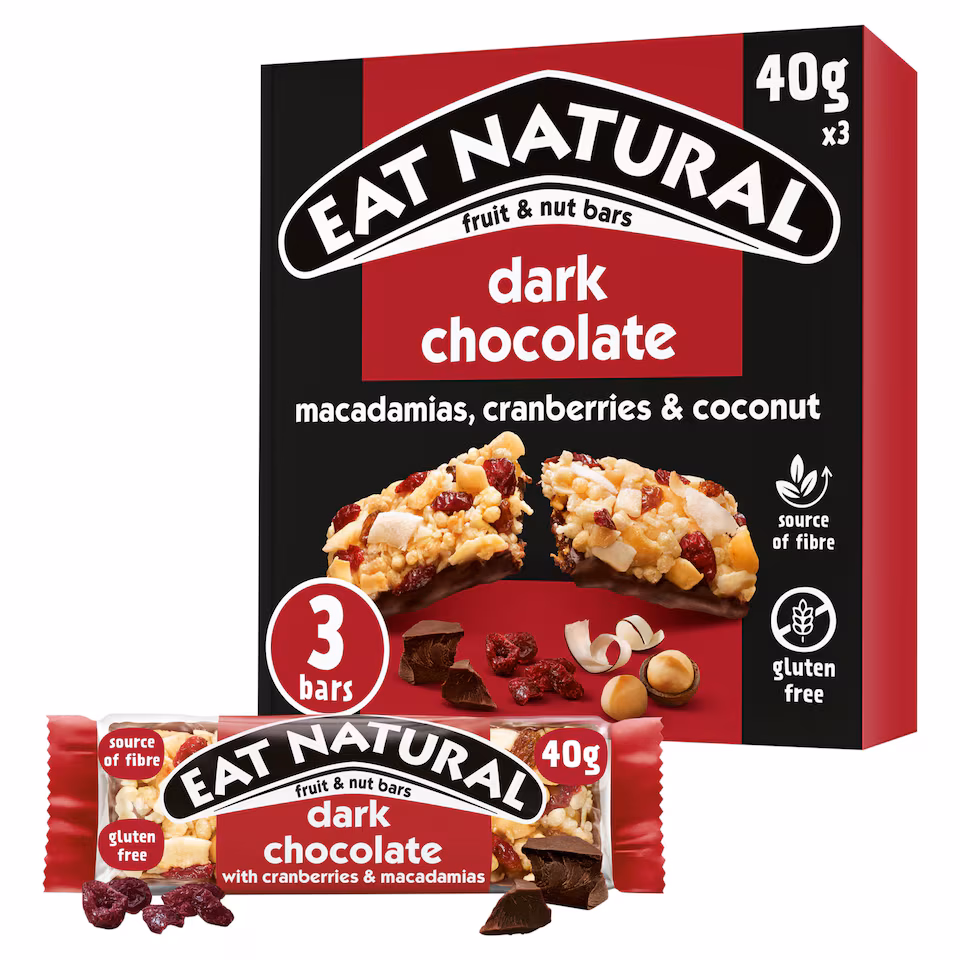 Eat Natural Fruit & Nut Bars with Dark Chocolate, Cranberries & Macadamias 3 x 40g