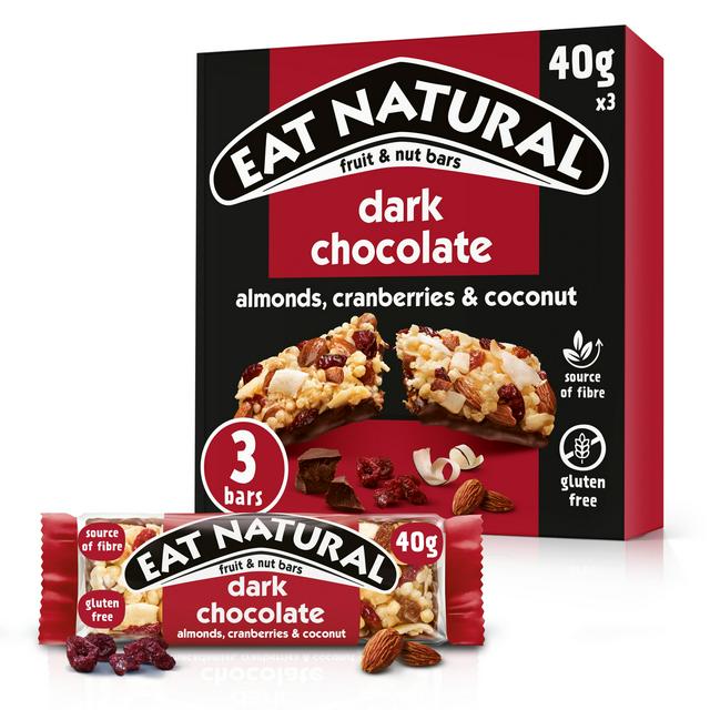 Eat Natural 3 x 40g Almonds, Cranberries & Coconut Dark Chocolate Cereal Bars
