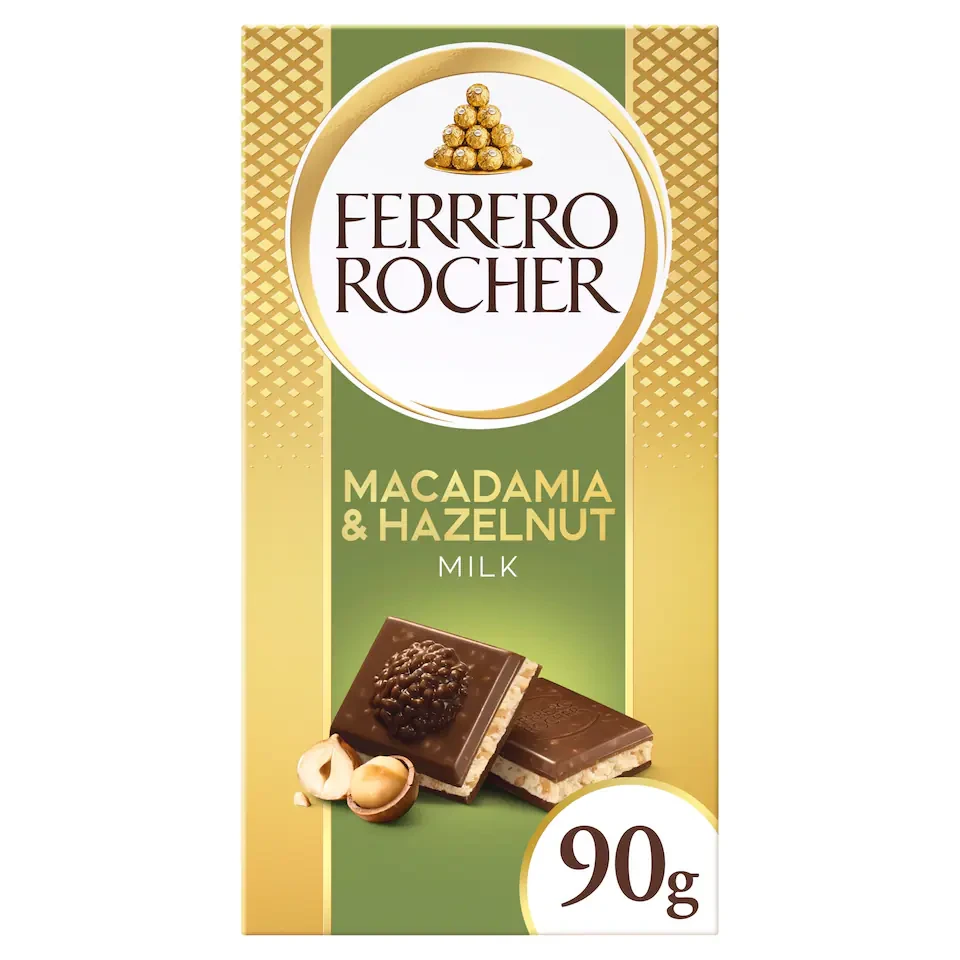 Ferrero Rocher Hazelnut & Macadamia Chocolate Bar 90g