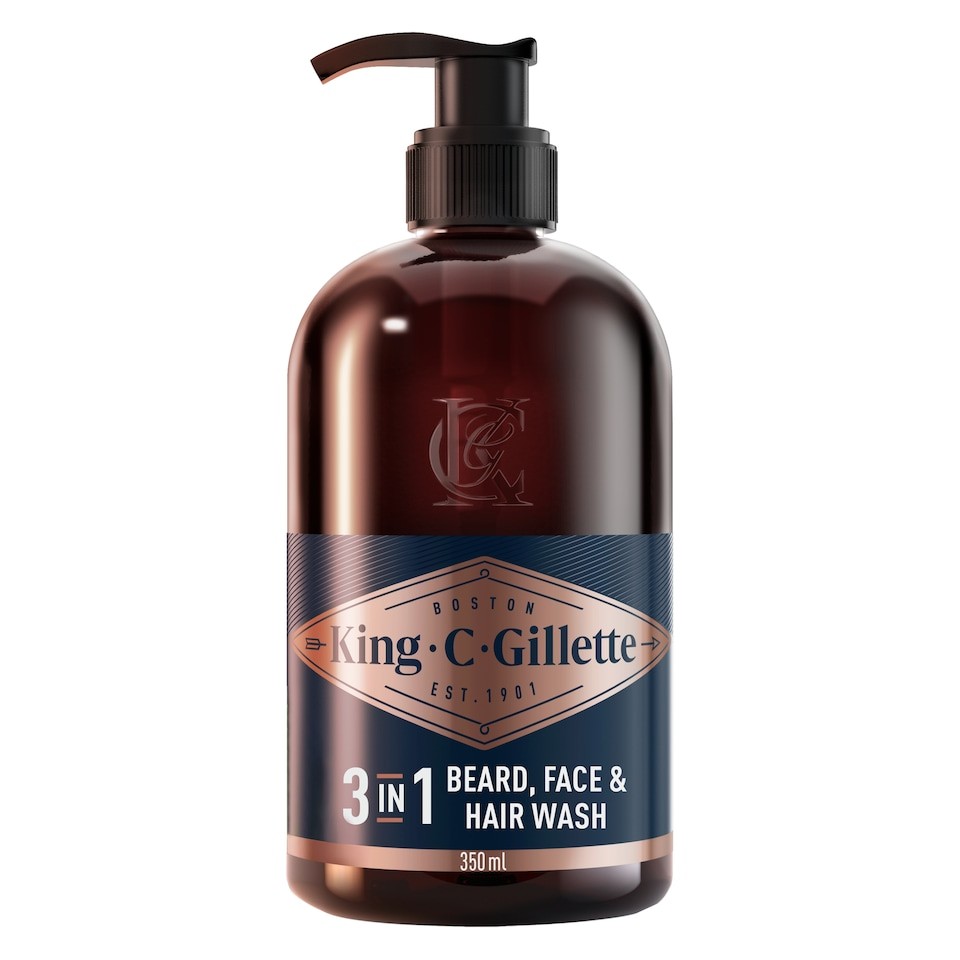 King C. Gillette 3in1 Beard, Face & Hair Wash, With King C. Gillette Signature Scent,350ml