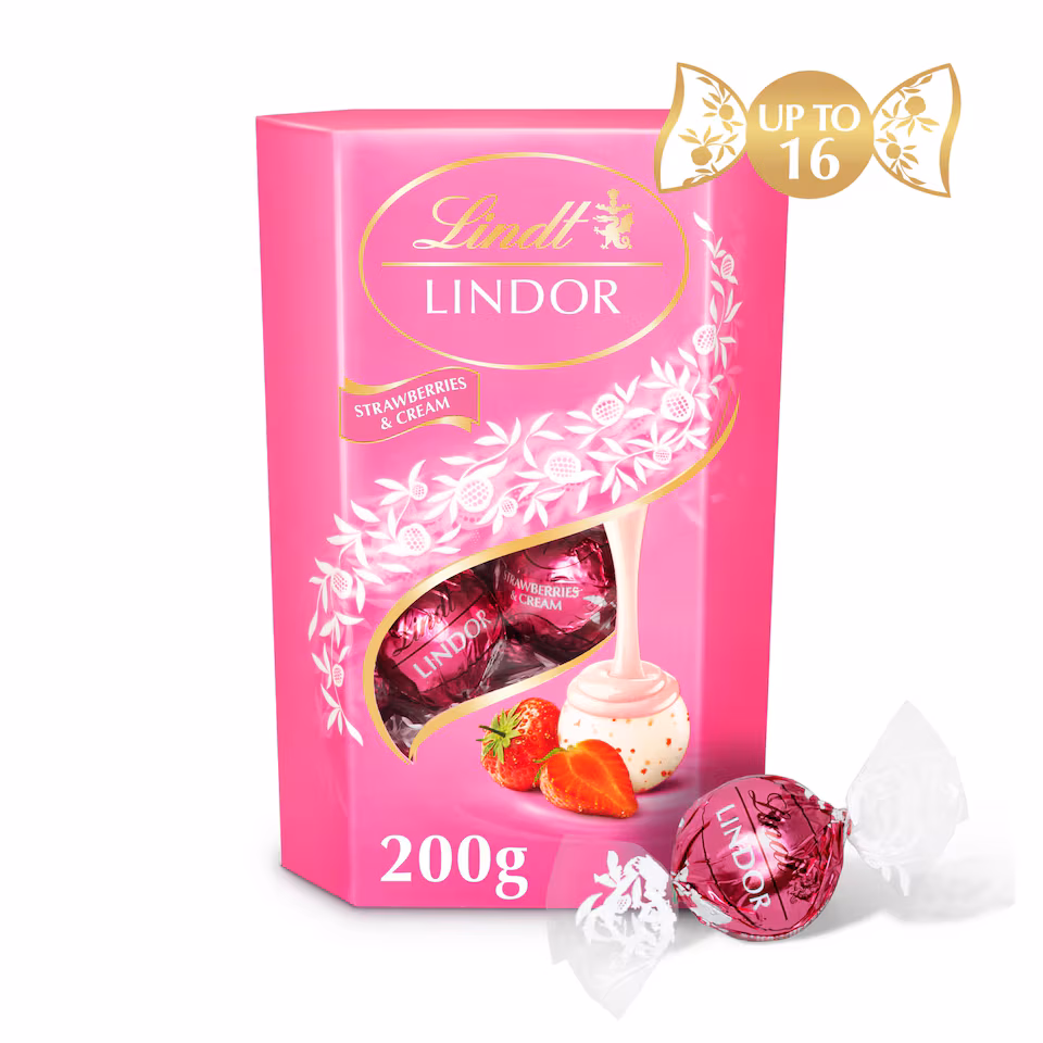 Lindt Lindor Strawberries & Cream Chocolate Truffles Box 200g