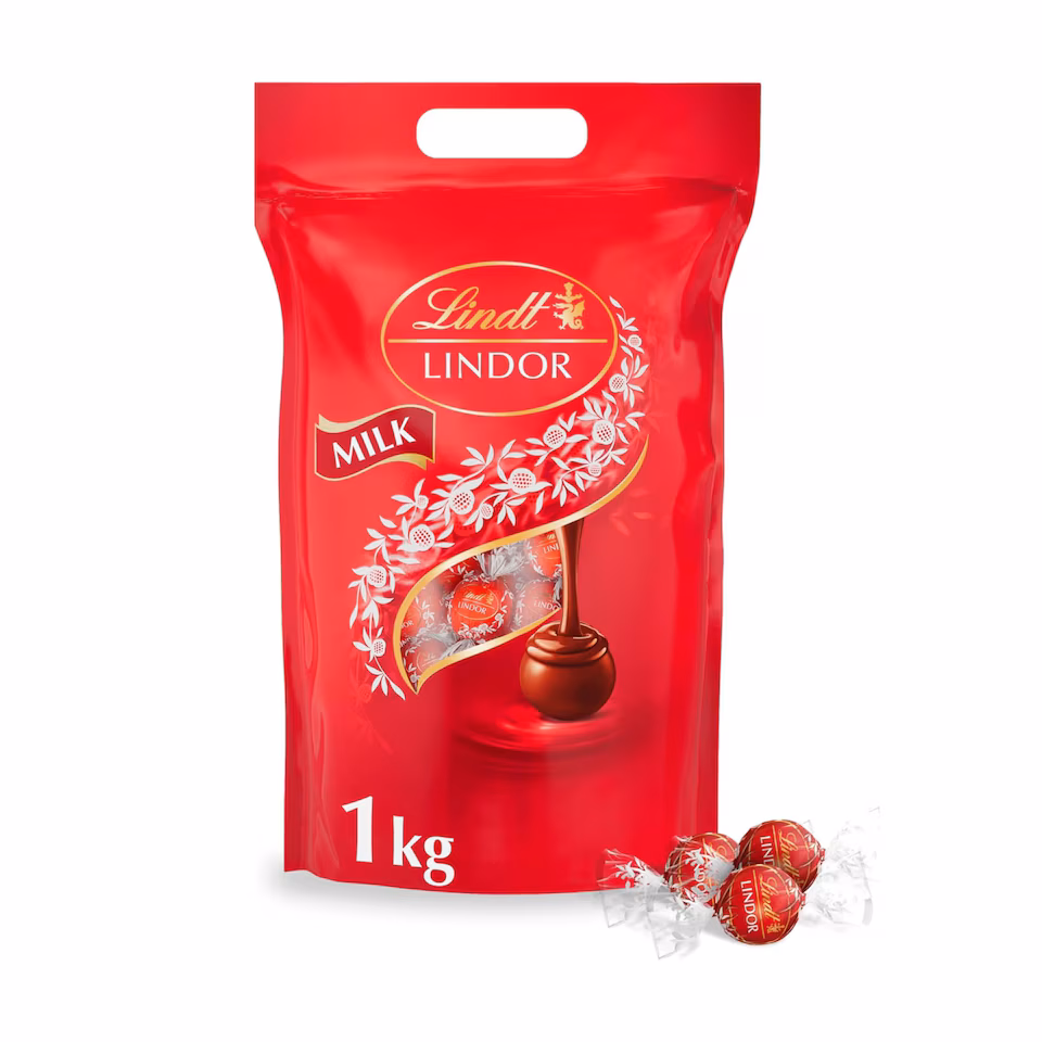 Lindt Lindor Milk Chocolate Truffles – 1kg Bag (Approx. 80 Balls) – Smooth Filling – Halloween Treat, Christmas, Gift, Birthday, Congratulations