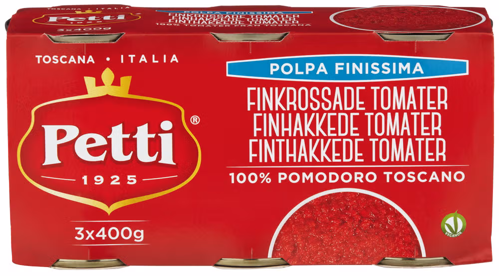 Finhakkede tomater 3x400g, 1200 g