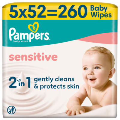 Pampers Sensitive Baby Wipes Plastic Free, 260 Baby Wet Wipes