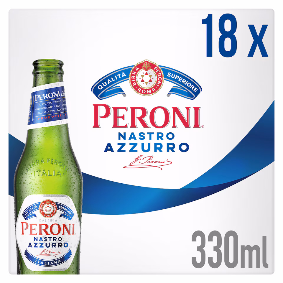 Peroni Nastro Azzurro Beer Lager Bottles 18x330ml