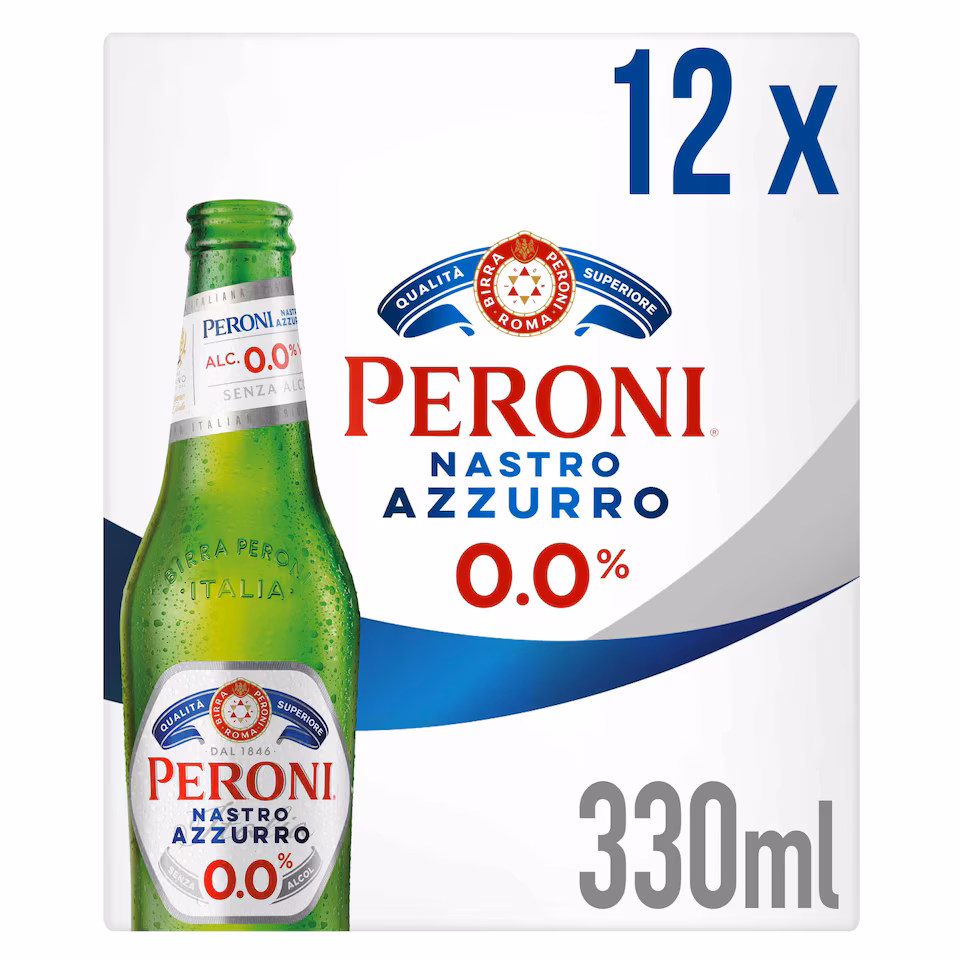 Peroni Nastro Azzurro 0% Alcohol Free Beer Bottles 12x330ml