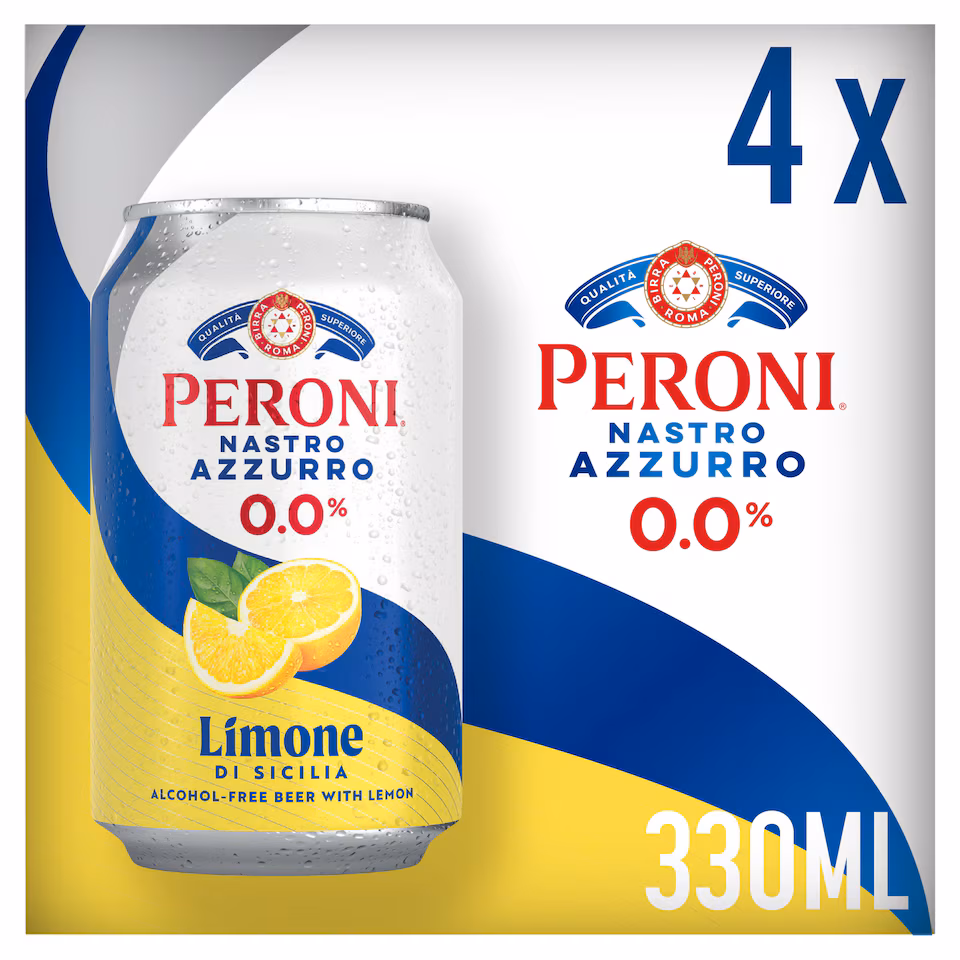 Peroni 0.0% Lemon Alcohol Free Beer Cans 4x330ml