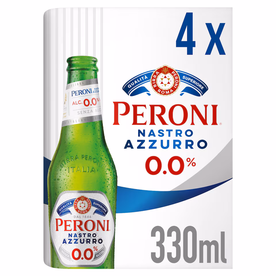 Peroni Nastro Azzurro 0% Alcohol Free Beer Bottles 4x330ml