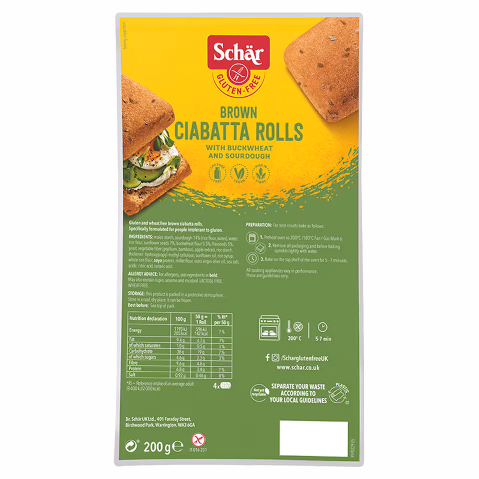 Schar Buckwheat Brown Ciabatta Rolls 200g